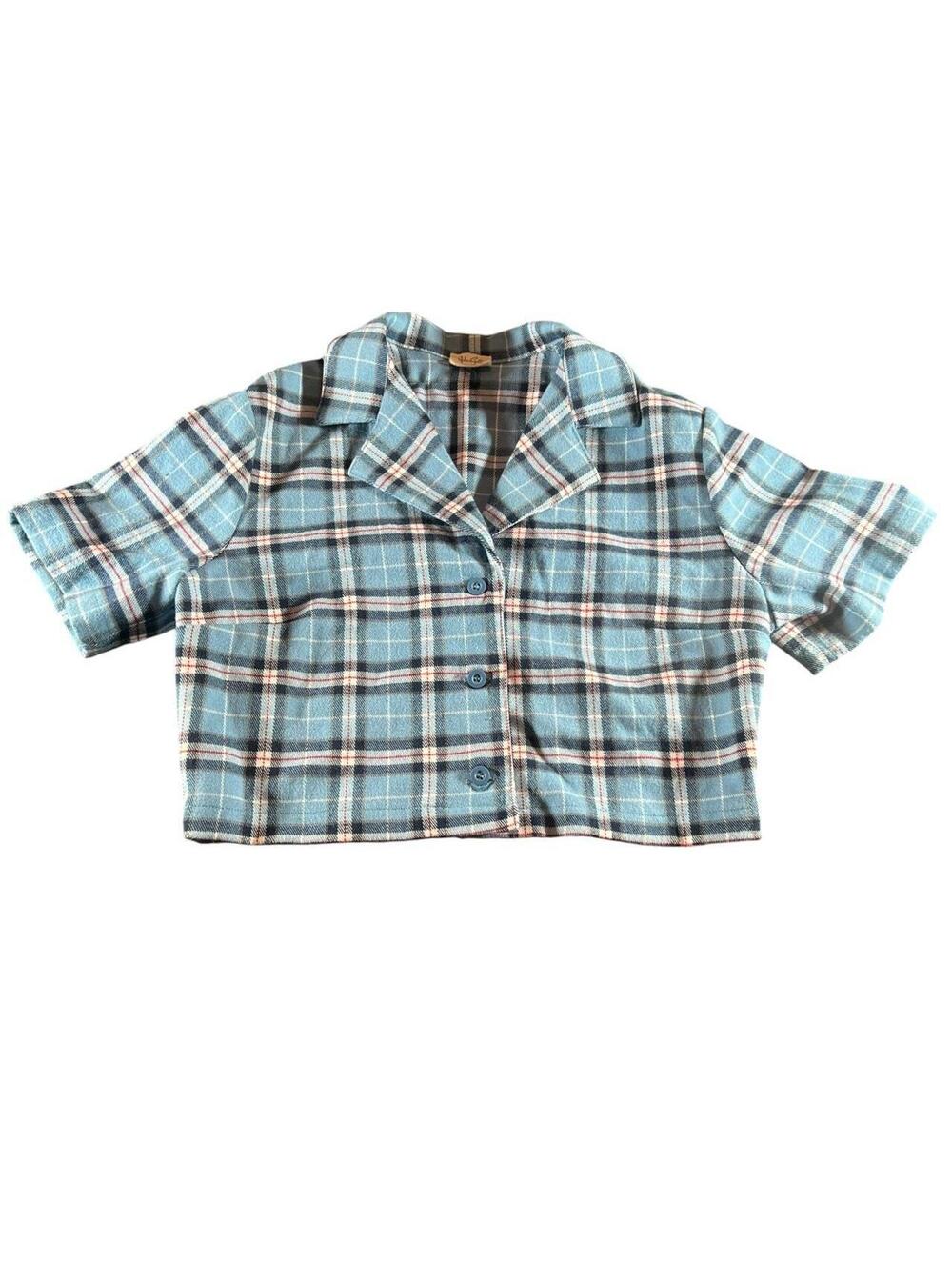 Brandy Melville John Galt Blue Plaid Button Up Crop Top